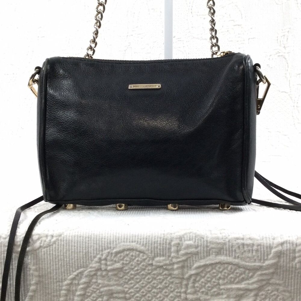 Rebecca Minkoff Crossbody Black Leather Bag Chain Strap Riveted Rocker Punk Dark